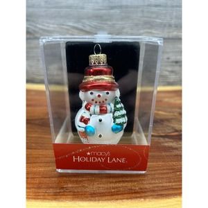 Macy's Holiday Lane Glass Snowman Collectible Christmas Ornament NIB‎